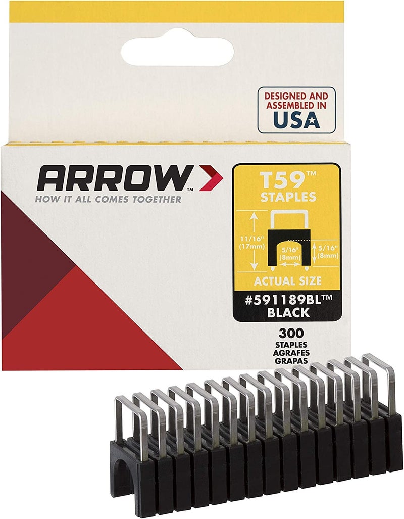 Arrow Fastener أرو 591189BLSS دبابيس معزولة من الفولاذ المقاوم للصدأ T59 بطول ساق 5/16 بوصة وعرض تاج 5/16 بوصة لكابلات الأسلاك، أسود، 300 قطعة - Image 1